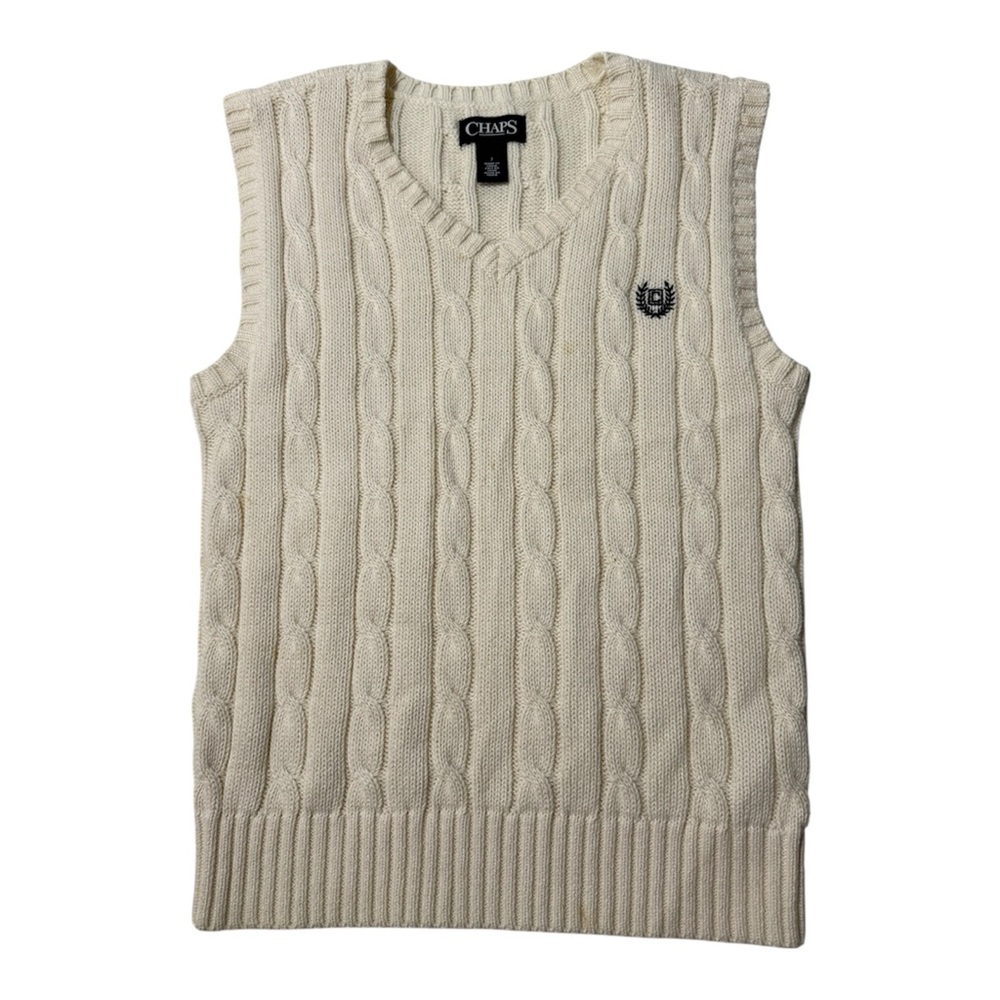 Chaps Cable Knit Sweater Vest Kids Size 7 Cream Preppy V Neck